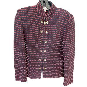 St. John Collection by Marie Gray Russian Red & Black Stripe Zippered Jacket, 8
